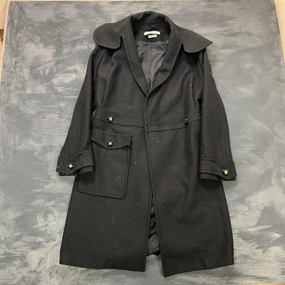Givenchy Trench Coat Women's 38 Black‎ Studded Button Long Wool